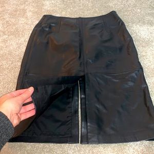 Black leather midi skirt, size 0